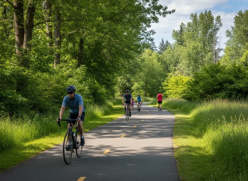 Cycling along a paved trail in Redmond