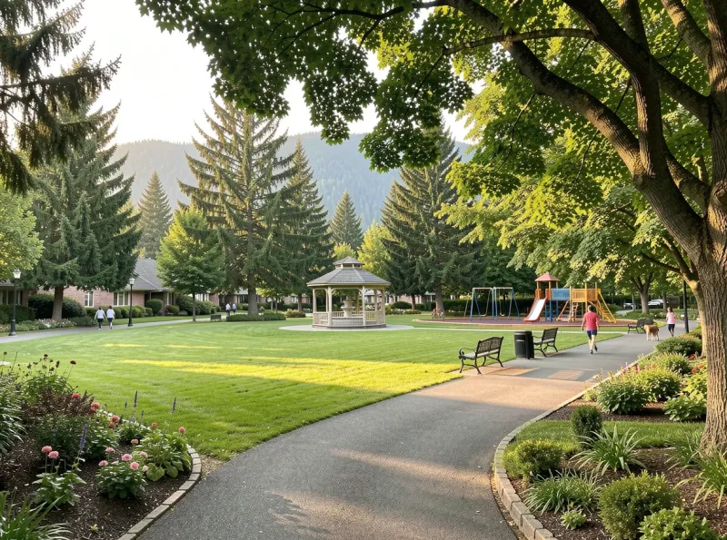 Issaquah neighborhood park with open green space and foothill views