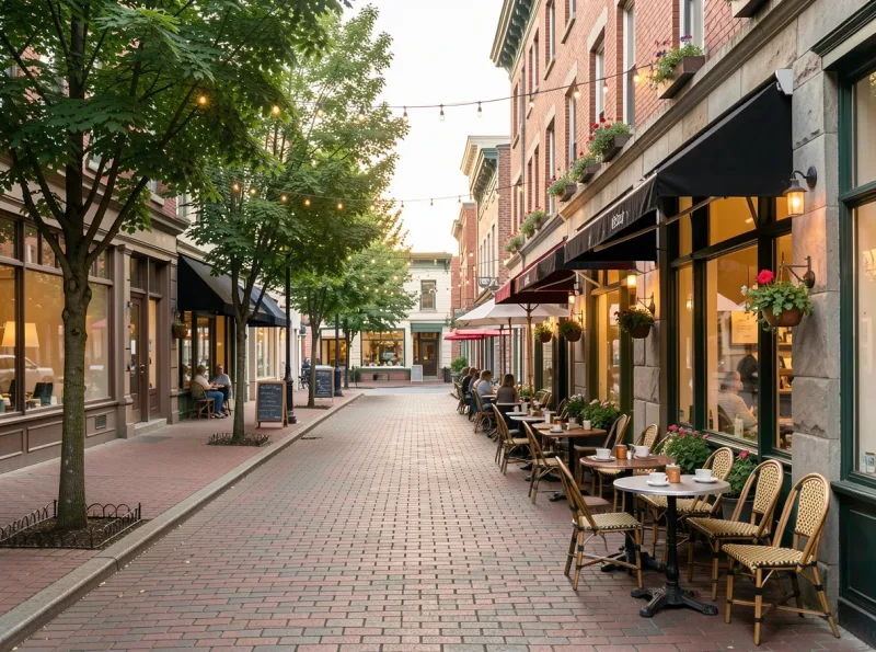 Walkable Wallingford commercial street with neighborhood storefronts