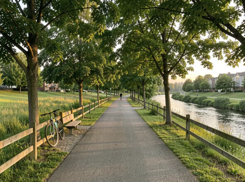 Trail and green space near Fremont for walking and cycling
