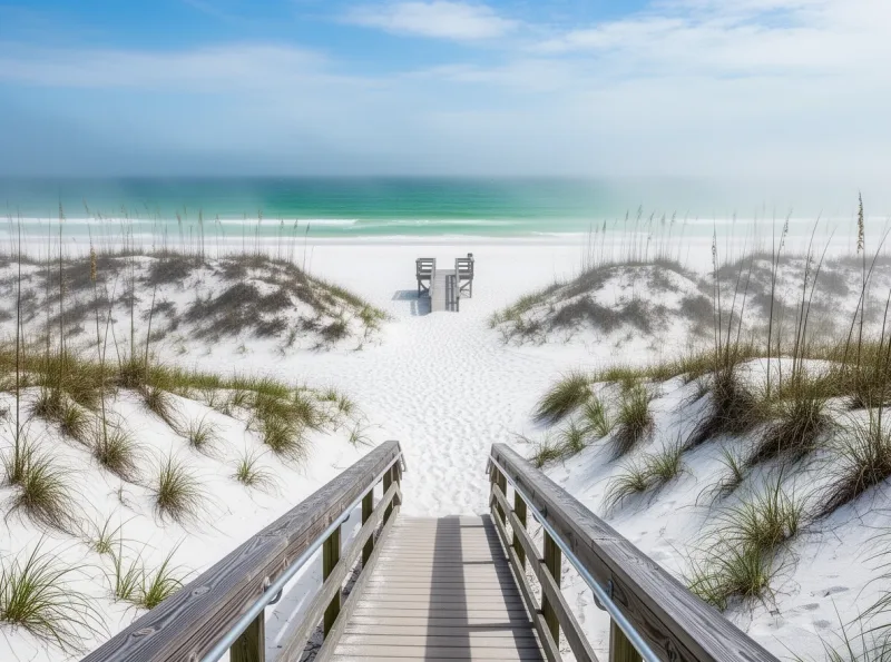 People-free coastal dune walkover and sea oats near Santa Rosa Beach, Florida