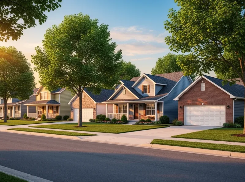 Quiet residential street with well-kept homes in Osage City, Kansas