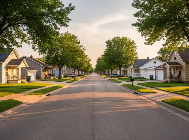 Neighborhood streetscape in Scranton, Kansas