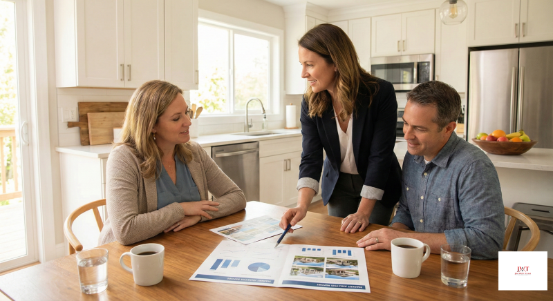 Real estate agent reviewing a home pricing strategy and market analysis with Marysville Ohio sellers