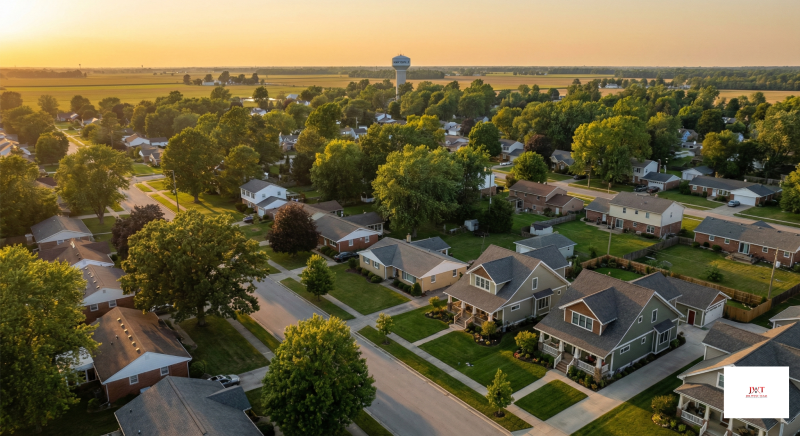 Aerial view of a residential neighborhood in Marysville Ohio 43040"