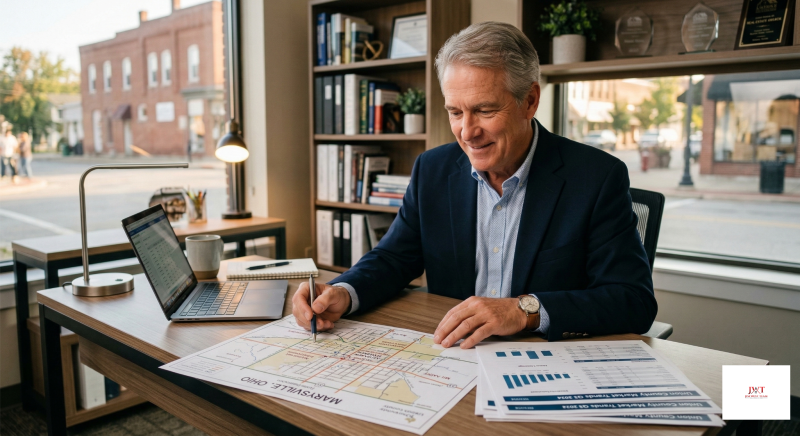 Marysville Ohio member of the Jim West Team reviewing local market data and neighborhood home values