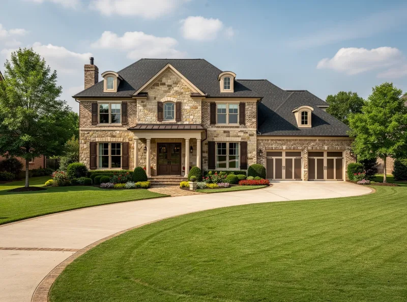 Upscale home exterior with manicured landscaping in Brentwood, Tennessee