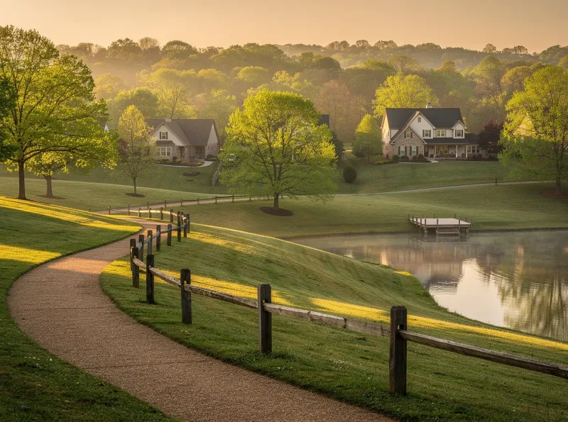 Green hills and a walking trail in Brentwood, Tennessee