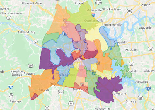 Nashville Area Code Map Zip Code Of Nashville Map Tennessee