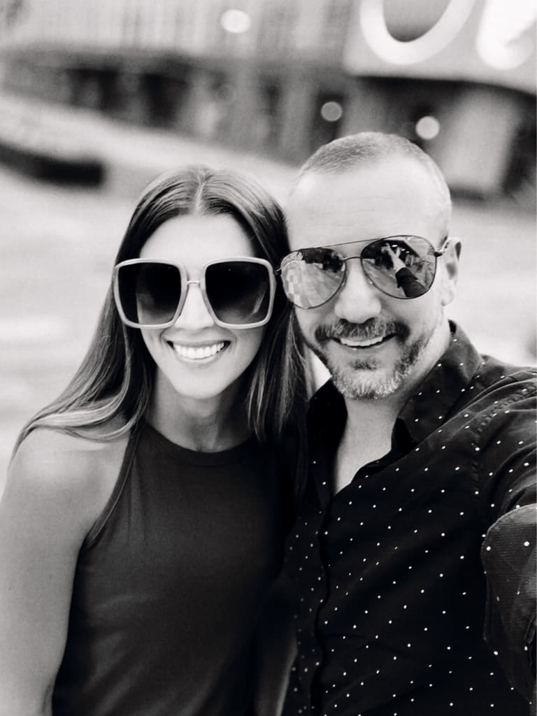 Black and white version of Sean and Steavy Carter’s close-up selfie — timeless and emotive.