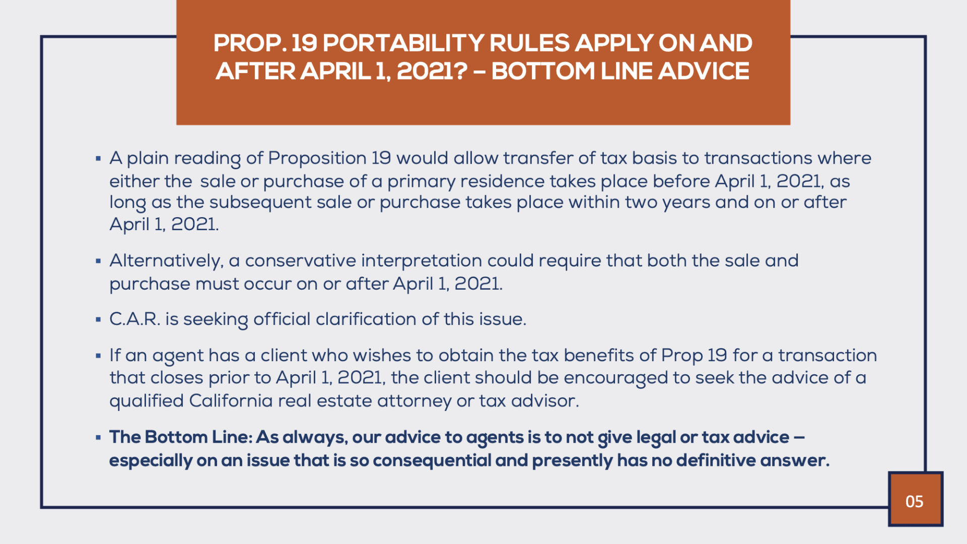 Advice to real estate agents about Proposition 19