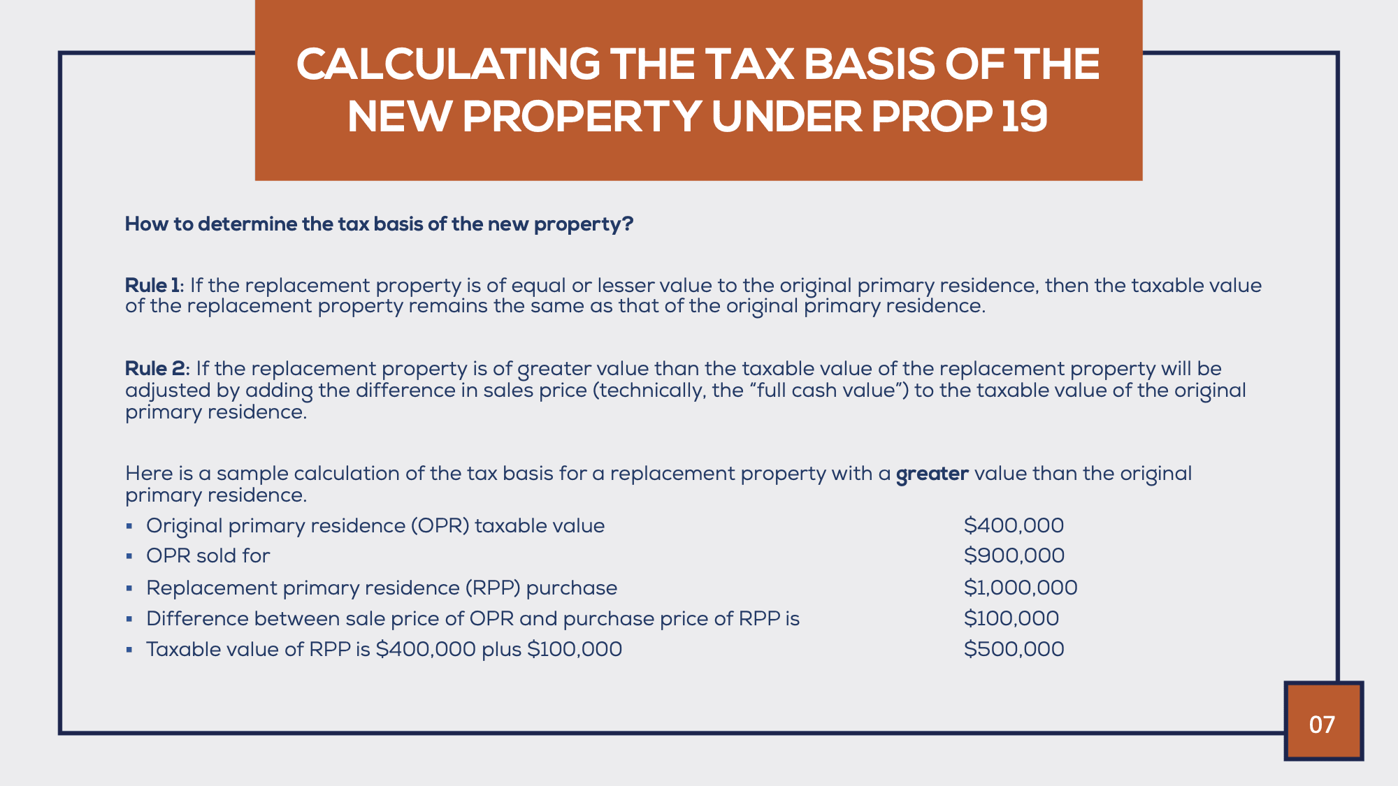 Calculating tax basis of a new property for Prop 19