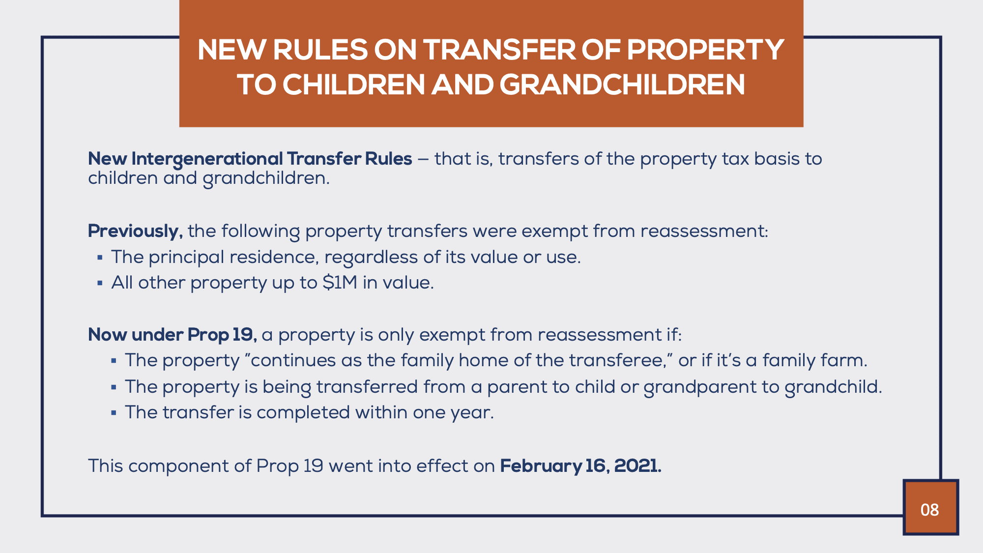 New rules for transferring property to children or grandchildren for Proposition 19