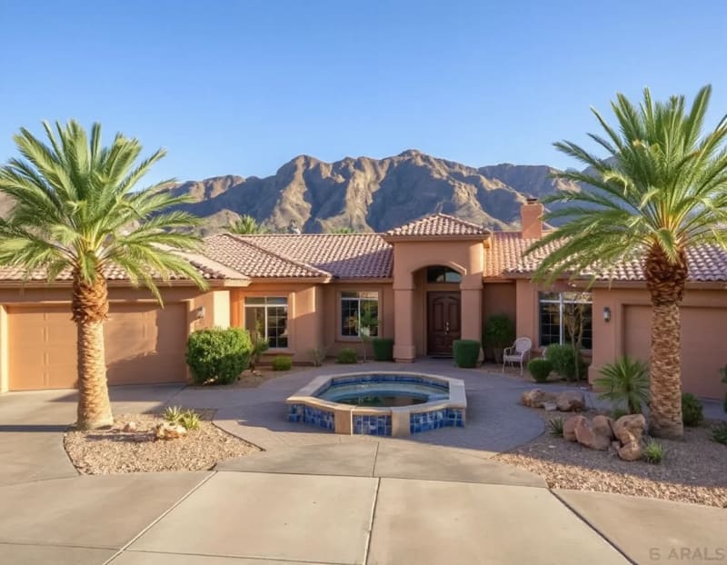 Contemporary desert home with landscaped pool courtyard in Rancho Mirage
