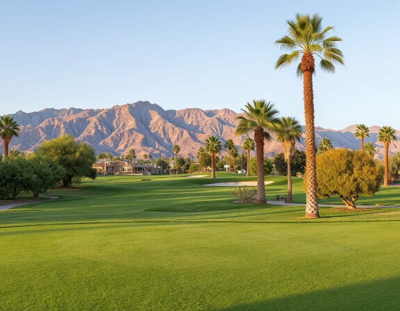 Desert golf course with mountain views in Rancho Mirage