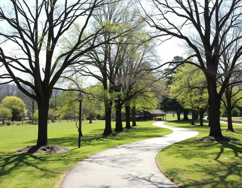 Walking path and green space in Athens, Alabama