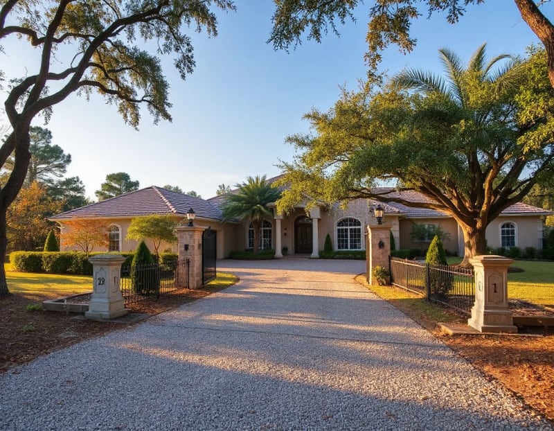 A well-kept Central Florida home with autumn landscaping and mature trees