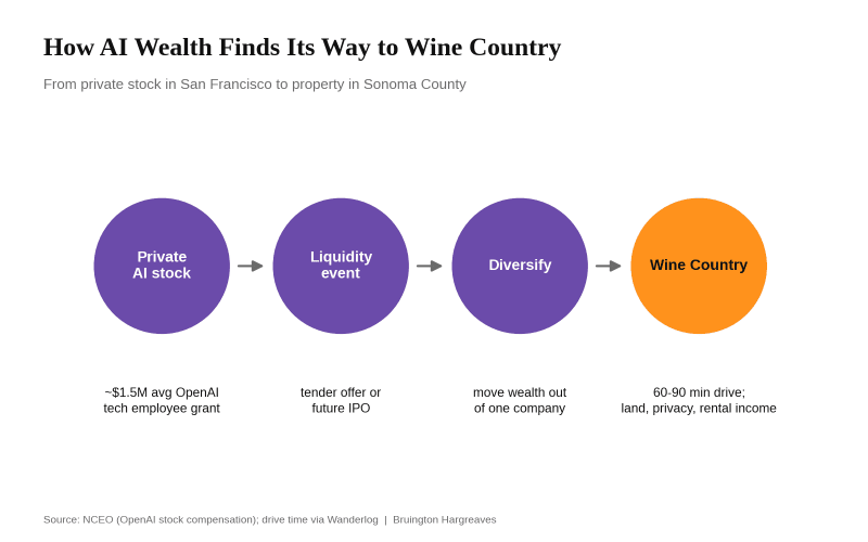 Diagram showing how AI stock wealth moves from San Francisco to Sonoma County real estate