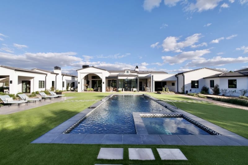 A resort-style pool and outdoor living area