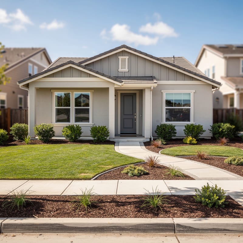 Well-maintained suburban home exterior with fresh landscaping and welcoming entry