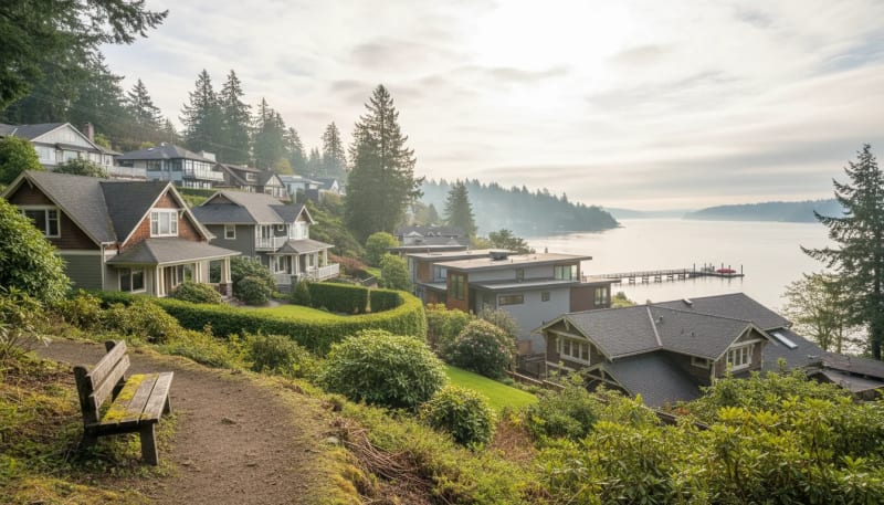 Queen Anne hilltop residential street with classic homes