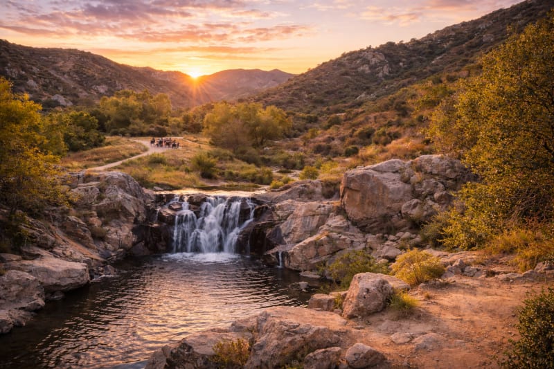 Los Peñasquitos Canyon Preserve waterfall and hiking trails in Rancho Peñasquitos North County San Diego