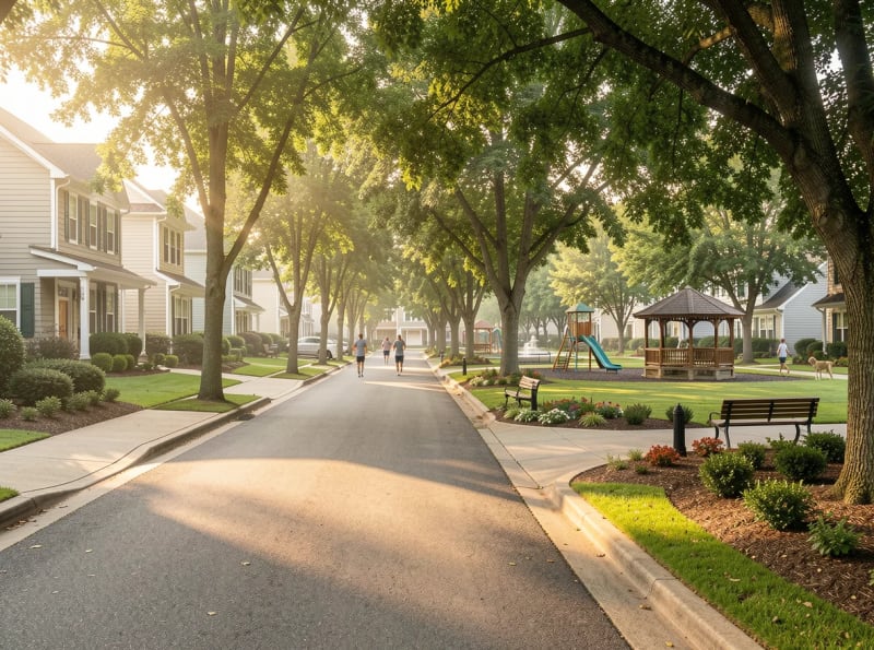Neighborhood streetscape in Cumming, Georgia