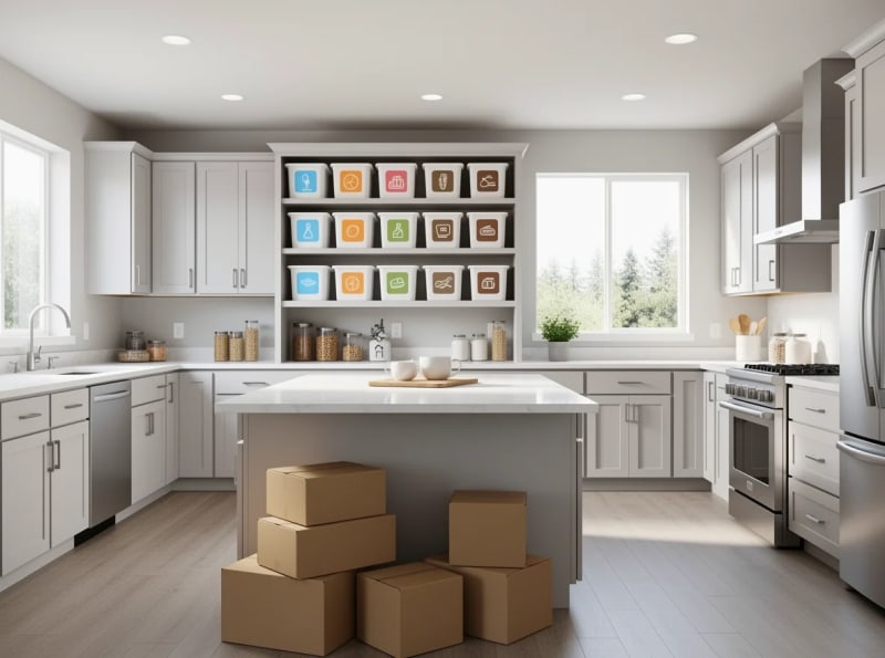 Organized kitchen and pantry during downsizing