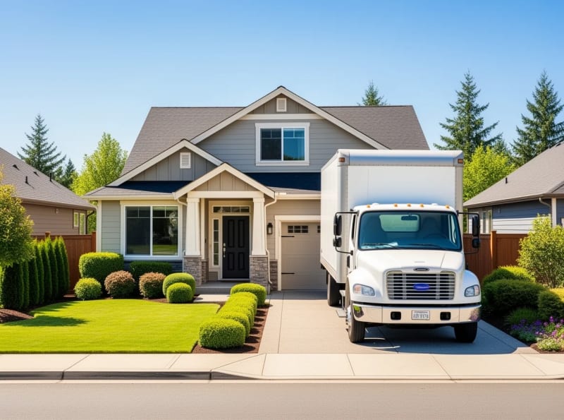 Home exterior prepared for moving day in a suburban neighborhood